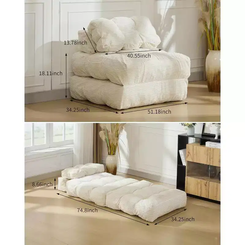 Folding Sofa Bed Convertible Sleeper Chair with Pillow, Side Pocket & Back Support C Portable Floor Lounger, Collapsible Mattress