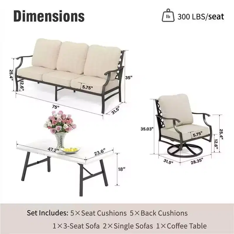 Captiva Designs 4pc Patio Outdoor Conversation Set with Swivel Grid-back Chairs for Garden, Poolside, Backyard