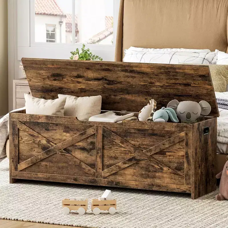 Acekool 47 Storage Chest Bench with Safety Hinge, Large Wooden Toy Box Organizer for Bedroom or Entryway