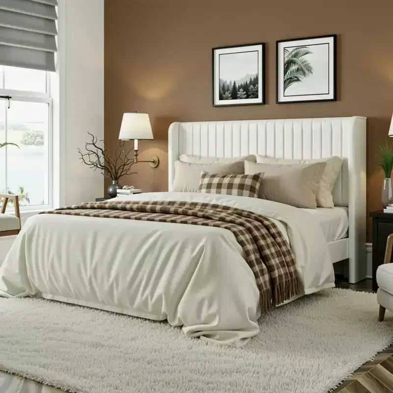 Velvet Upholstered Bed with Wingback Headboard, No Box Spring Needed
