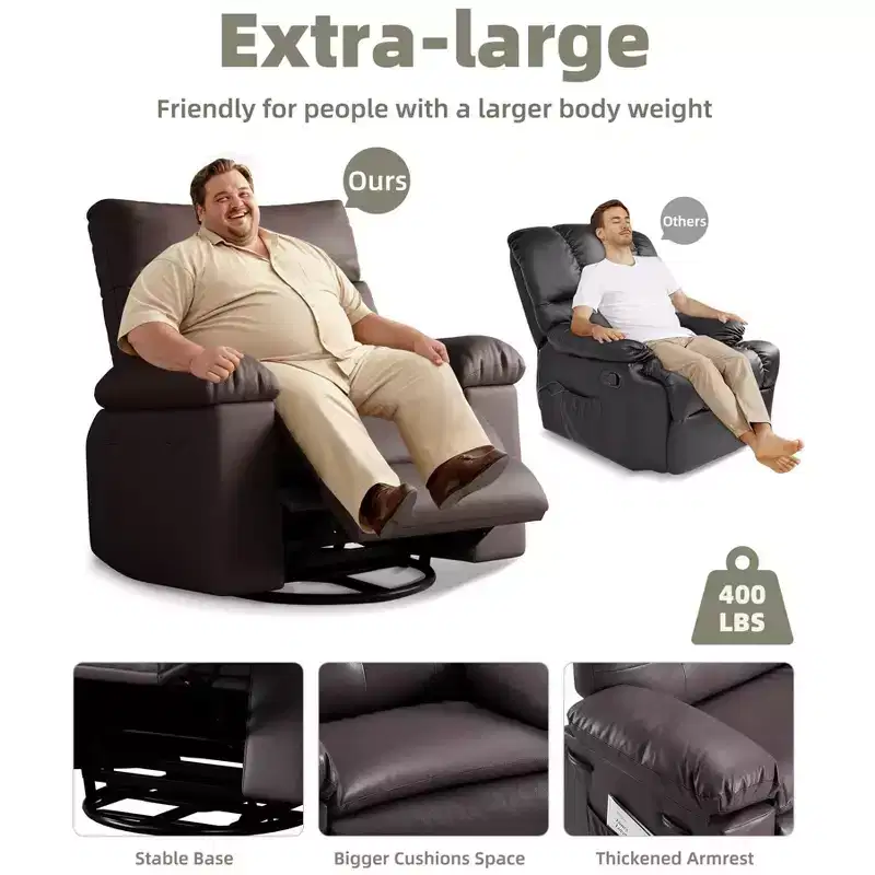 Oversized Wide Recliner Chair - Faux PU Leather Large Manual Recliner for Adults, Exceptional Comfort Lazy Chair