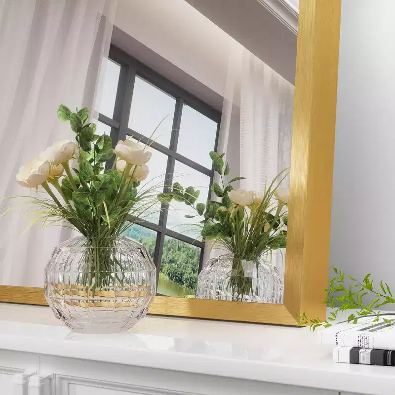 Golden Arch-Shaped Wall Mirror with Thin Aluminum Alloy Edge and Right Angle Design