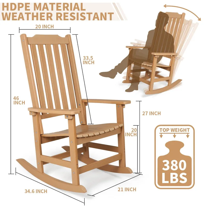 Vrakae 2 PCS Patio All Weather Resistant High Back Rocking Chair