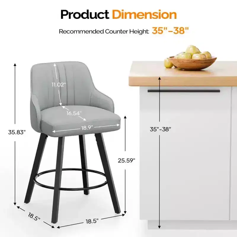 Thick Padded Cushion Wood Legs Modern Bar Stool With 360 Rotation
