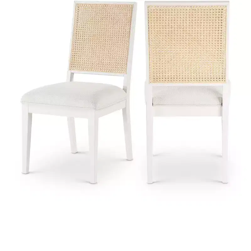 Meridian Furniture,Butterfly Cream Linen Textured Fabric Dining Chair, Set of 2