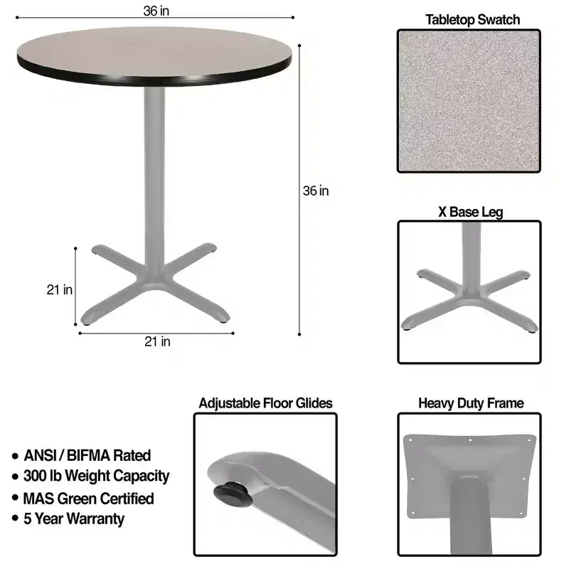 36" Bennet Collection Round with X Base Dining Table Gray/Gray Nebula