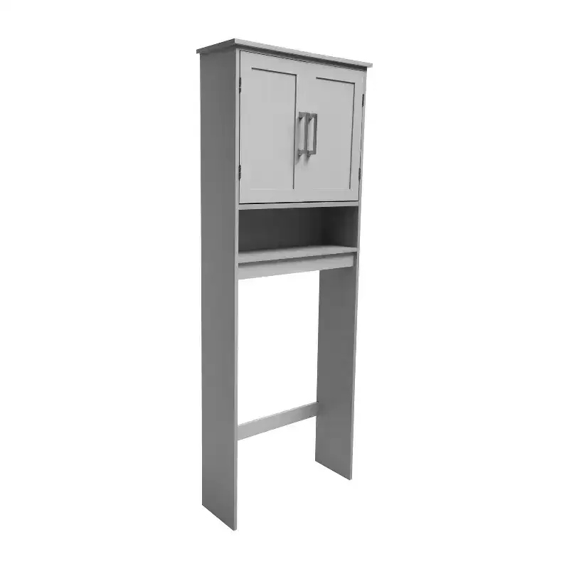 Over the Toilet Bathroom Storage Cabinet Organizer with Magnetic Closure Doors, Adjustable Cabinet Shelf, and Open Lower Shelf