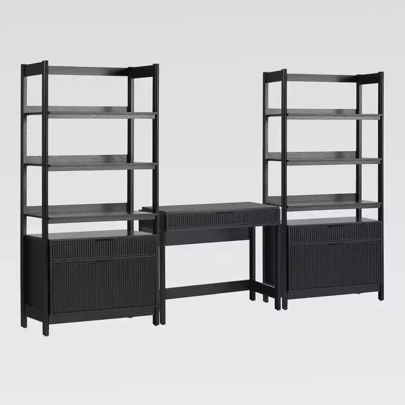 Saracina Home 3pc Transitional Fluted Writing Desk with 2 Wide Bookcases