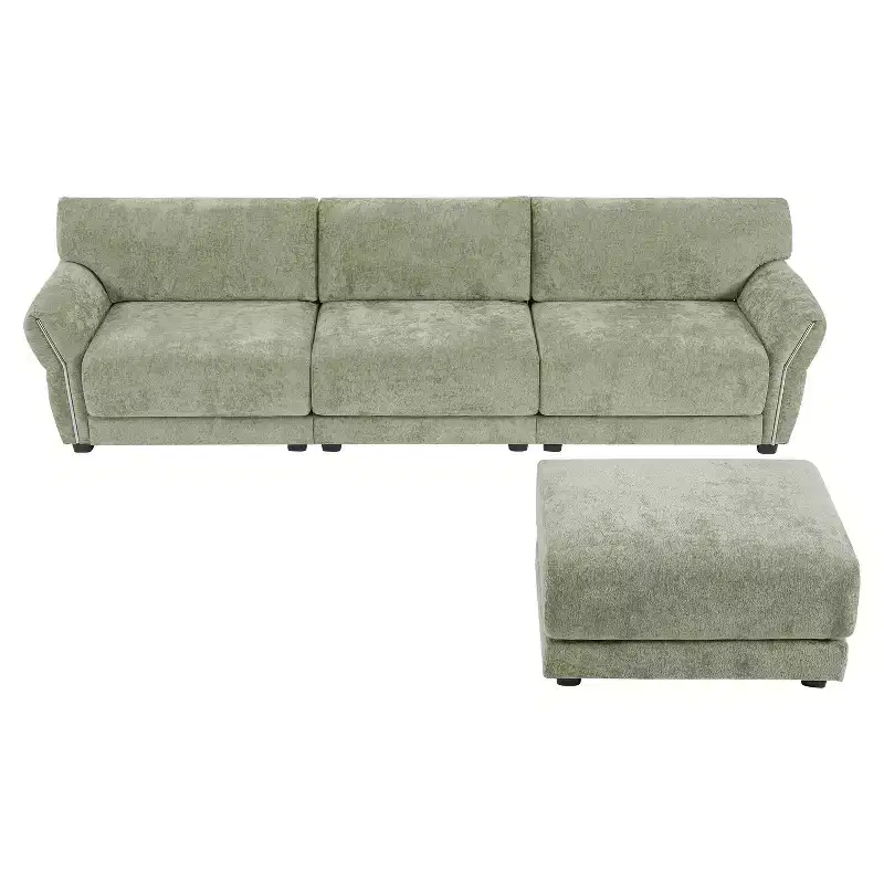 L-Shaped Sectional Sofa Set with Ottoman, 3-Seat Chenille Couch with Extra-Wide Seat and USB, 110