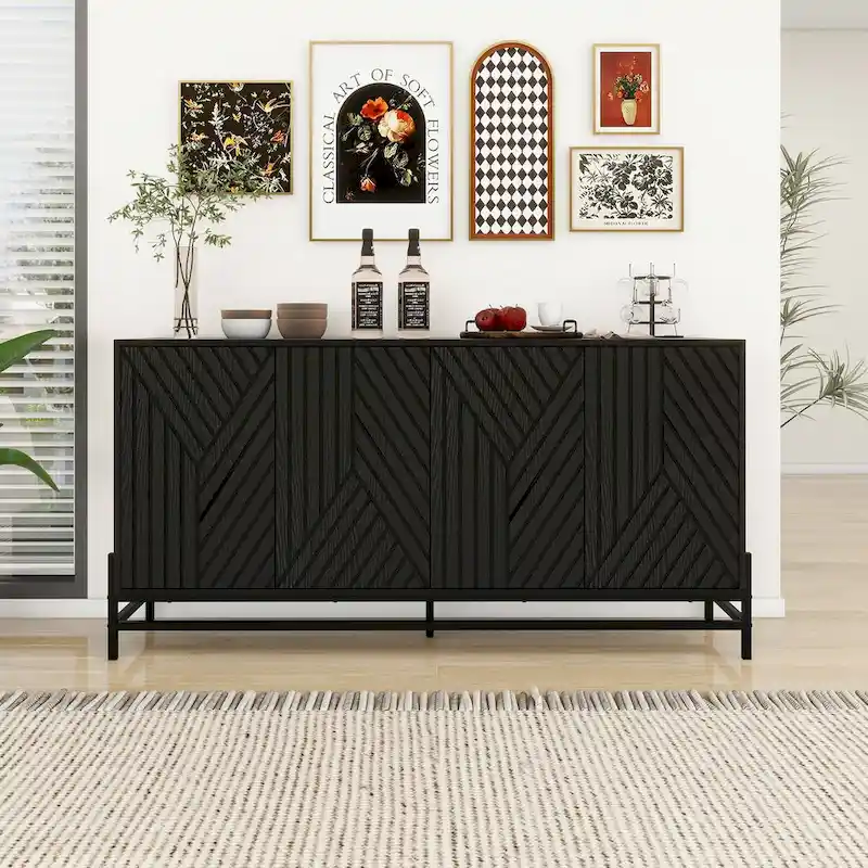 Sideboard Buffet Cabinet, Coffee Bar Cabinet, 47.2 Cabinet with 3 Drawers & 2 Doors, Kitchen Buffet Cabinet Cupboard Natural