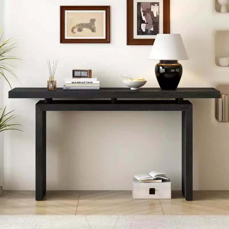 Modern Entryway Console Table with Floating Top, Slim Ash Veneer Hallway Table for Living Room, Foyer, or Entry - Panipeachy