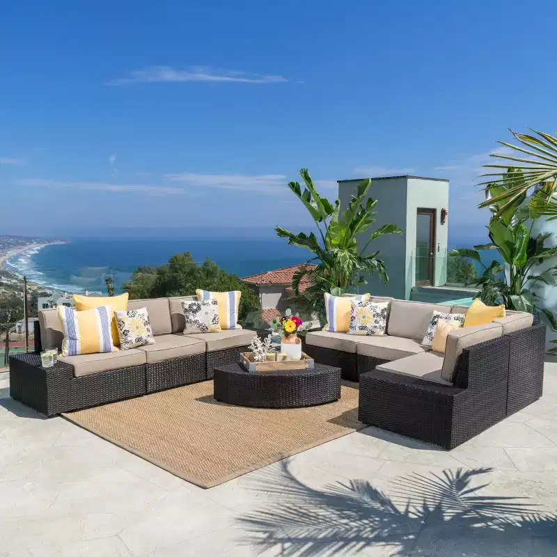 GDFStudio Felicity Outdoor Wicker 7 Seater Sectional Sofa Chat Set with Cushions