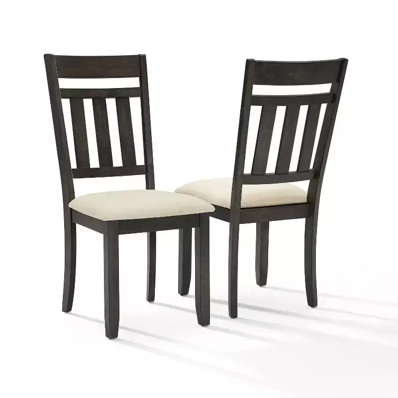 Set of 2 Slat Back Dining Chairs, Slate – Upholstered Linen Seat, Rubberwood Frame
