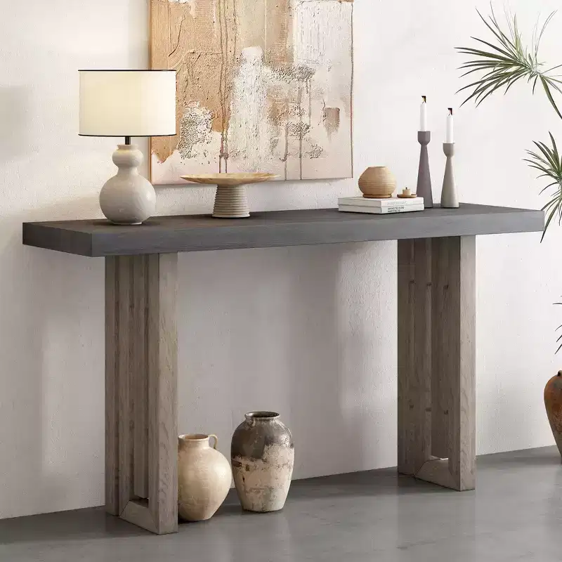 Modern Unique Designed Oak Veneer Console Tables for Entryway, Slim Wooden Minimalist Entryway Table for Home Office,Living Room