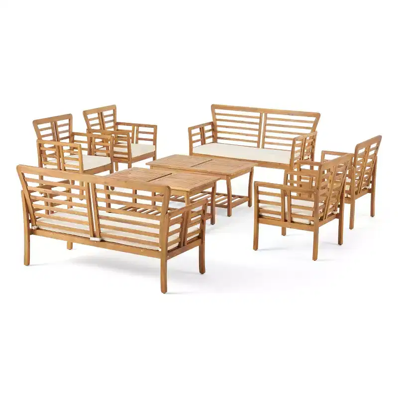 Christopher Knight Home Caydon Outdoor Acacia Wood 8 Seater Chat Set with Cushions