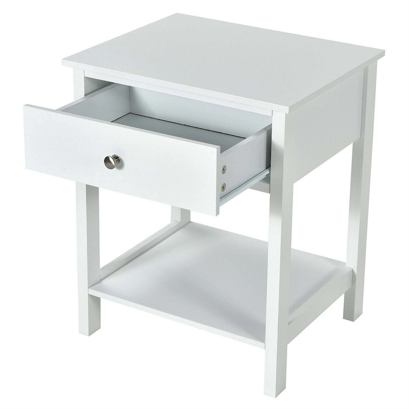 Gymax 2PCS 2-Tier Nightstand Modern Side End Table w/ Drawer & Open
