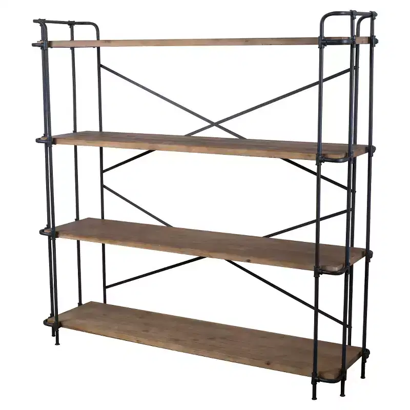 Yorktown 65.5 4-Shelf Industrial Bookcase Brown - Christopher Knight Home: Sturdy Metal & Wood Frame, 150lb Capacity