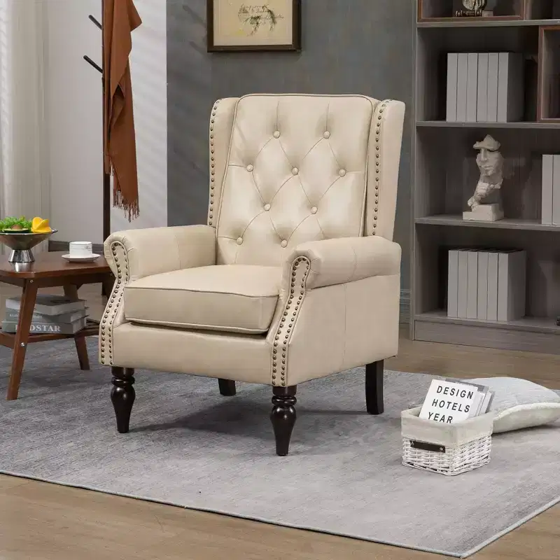 Wood Frame Armchair, Modern Accent Chair Lounge Chair with Sturdy Wood Legs for Living Room Bedroom