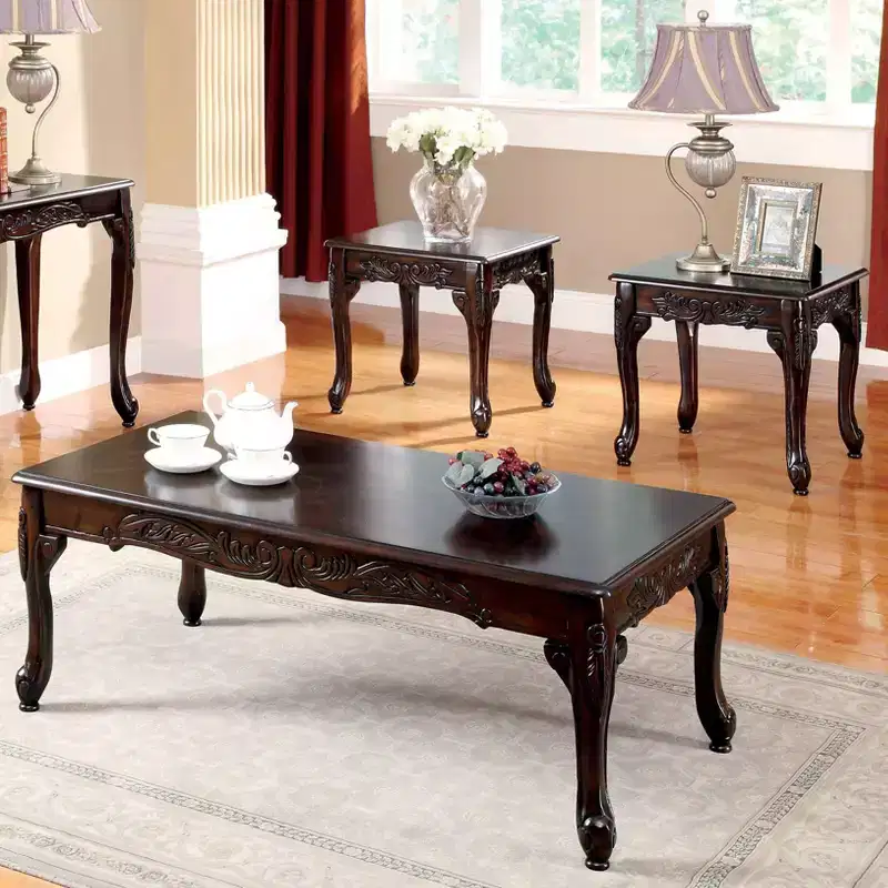 3pc Jennifer Cabriole Legs Coffee and End Table Set Dark Cherry - HOMES: Inside + Out