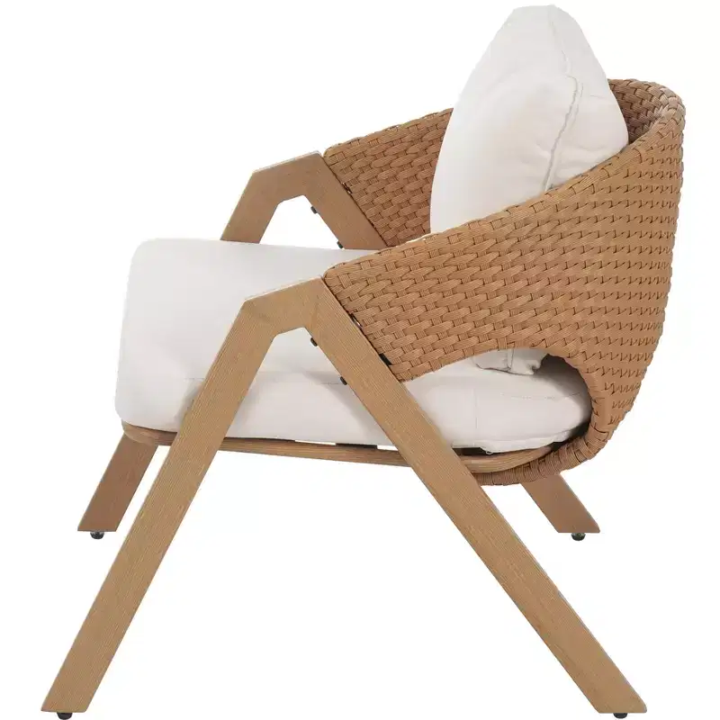 Christopher Knight Home Kaia Patio Modern Metal & Rattan Upholstered Accent Chairs with Faux Wood Finish (Set of 2)