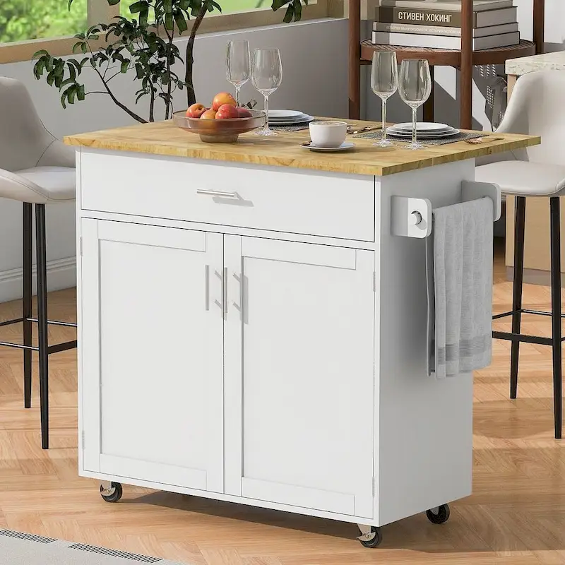 Rolling Kitchen Island Cart with Wheels , Drawer, Storage Racks