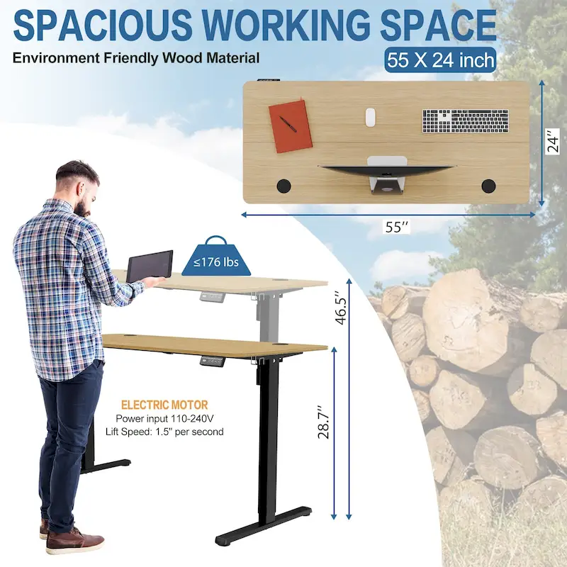 Futzca Height Adjustable Electric Standing Desk Sit Stand Computer Stand up Desk with Splice Board