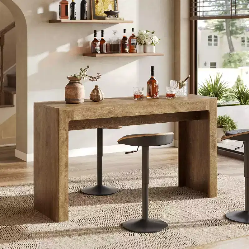 Lantine Wooden 63 Bar Table, Rectangular Counter Height Pub Dining Table for 4-6, Modern Home Bar Unit for Kitchen, Bistro, Balcony