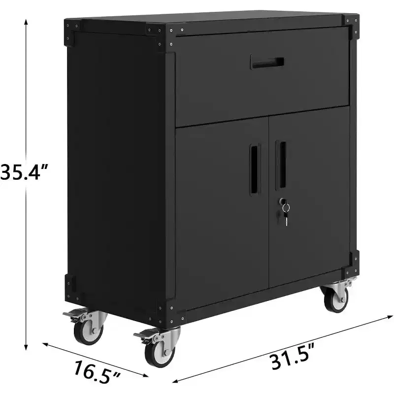 Metal Garage Storage Cabinets with Wheels, Heavy Duty Rolling Tool Cabinet with Drawer, Adjustable Shelf & Locks, Rust Resistant for Workshop
