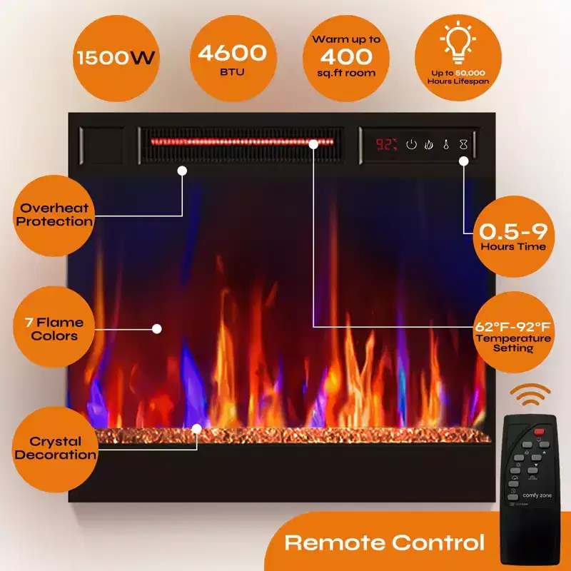 Pinmoco 55 Inch TV Stand with Electric Fireplace, Gaming Entertainment Center with LED Lights and Shelves, FitsTVs up to 65