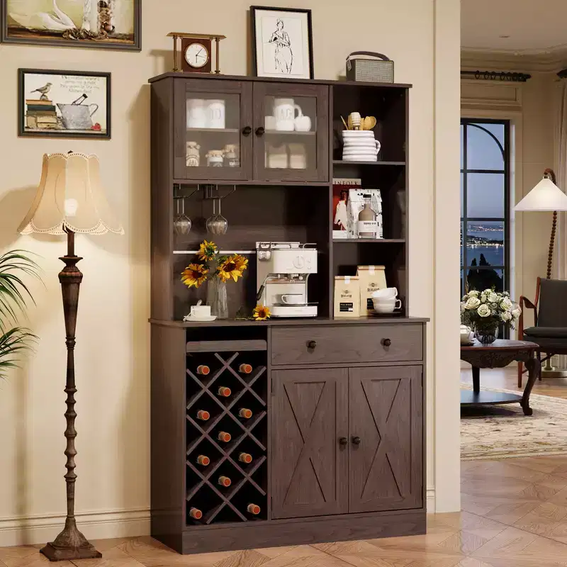 Farmhouse Sideboard Buffet Cabinet with Barn Doors, Storage Cabinet with Rack for Kitchen, Dining Room, Living Room