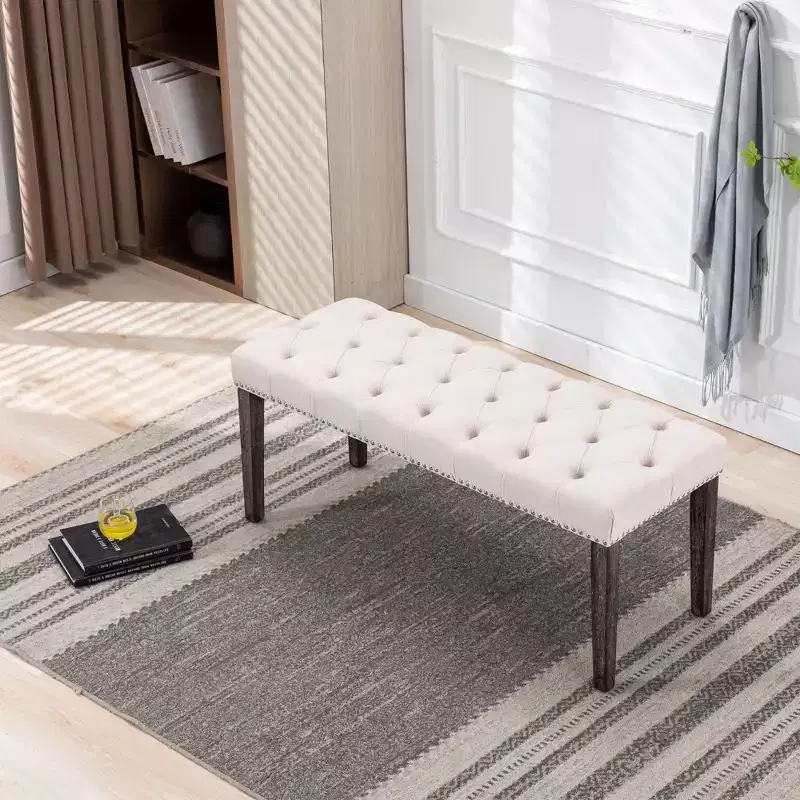 TUYOHW 45.2 Modern Velvet Bench Ottoman with Tufted Upholstered Rectangle Entryway Bench with Wood Legs Shoe Bench for Living Room, Bedroom