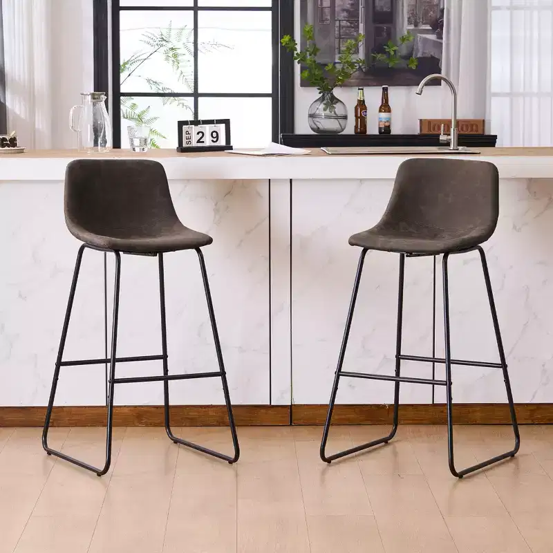 Faux Shearling Counter Height Bar Stools Set of 2 with Footrest, Dark Brown, 24
