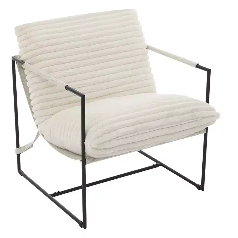 Oversized Modern Sling Accent Chair - Ergonomic Metal Frame, Removable Linen Cushion Light Grey Upholstered Lounge Seat for Living Room & Bedroom