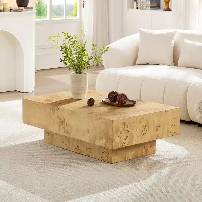 GDFStudio Sabrina 43W Rectangle Pedestal Wood Coffee Table