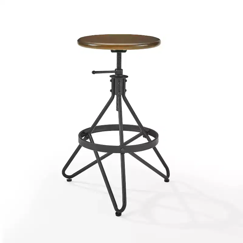 Adjustable Height Swivel Barstool, Brown/Matte Black, Steel Frame, Industrial Farmhouse Style, Footrest