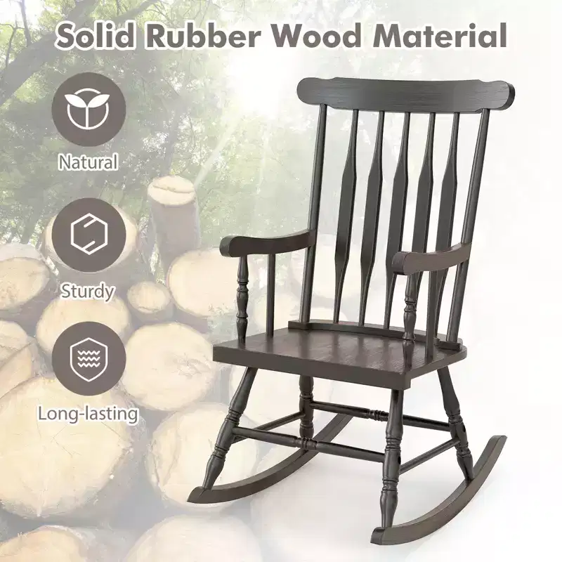 Costway Set of 2 Wood Rocking Chair Glossy Finish White\ Coffe