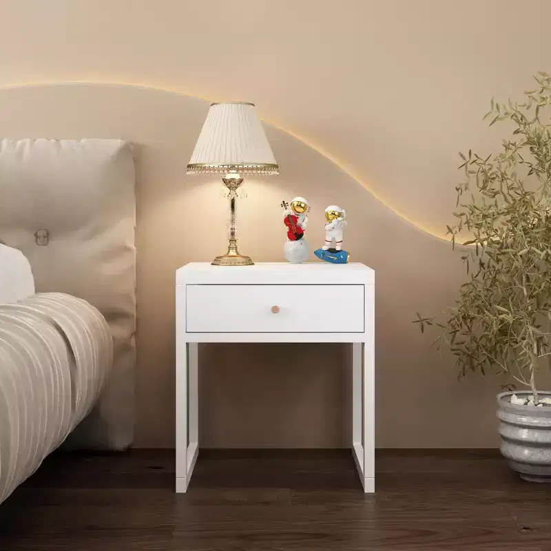 Nightstand End Table Minimalist Sofa Side Table Accent Table with Drawer, White - ModernLuxe