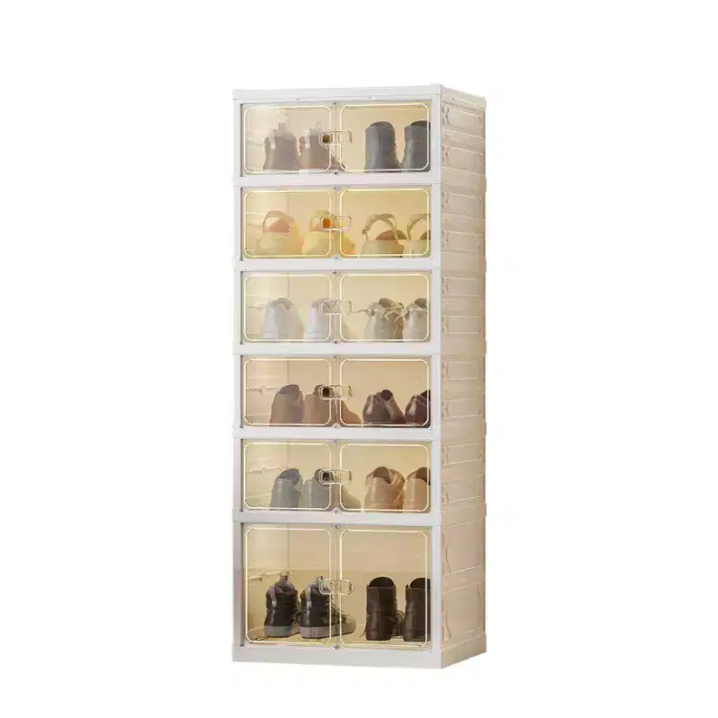 GustoWave Foldable Shoe Storage Box, Plastic Stackable Shoe Cabinets With Magnetic Doors, Shoe Rack for Living Room