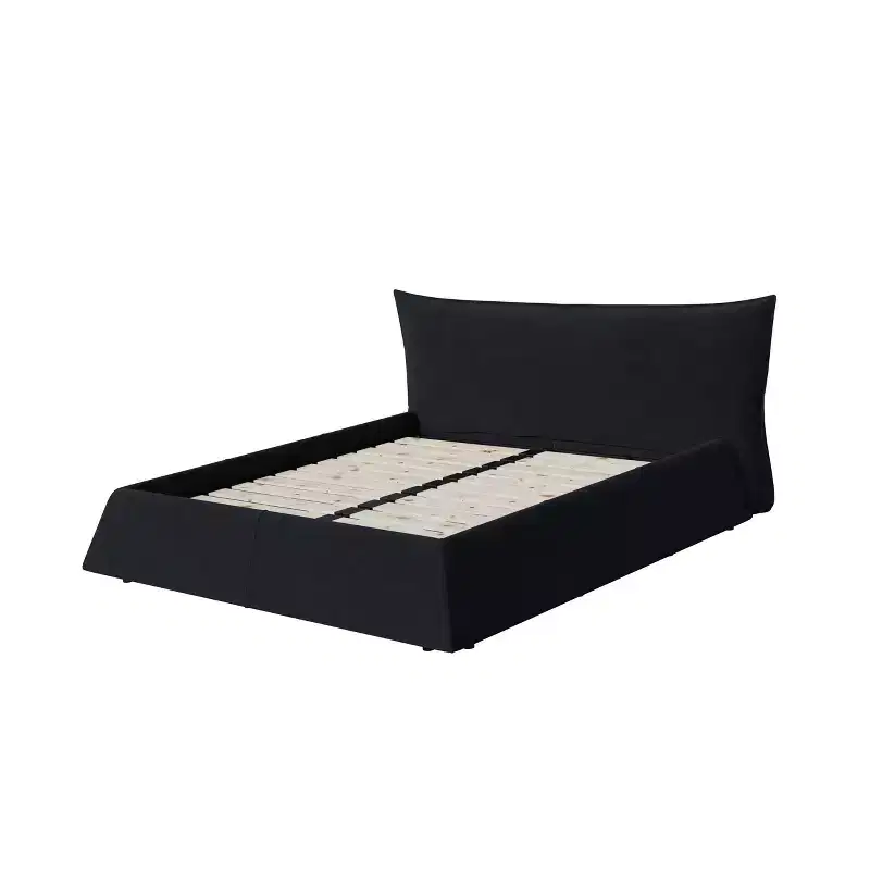 GDFStudio Upholstered Platform Solid Wood Bed with Special Shaped Velvet Headboard