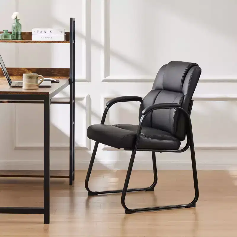 JIONJOY Faux Leather Stationary Waiting Room Chairs Set of 4| Black