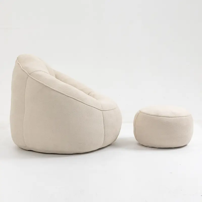 Beige Modern 40 Microfiber Accent Chair with Ottoman