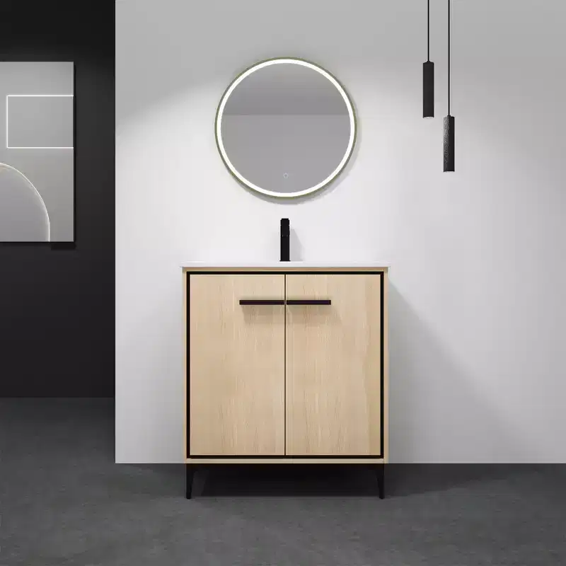 Fully Pre-Assembled Black 24 Inch Bathroom Vanity with Single Ceramic Countertop Sink Combo, 2 Soft Close Doors Bathroom Cabinet Set