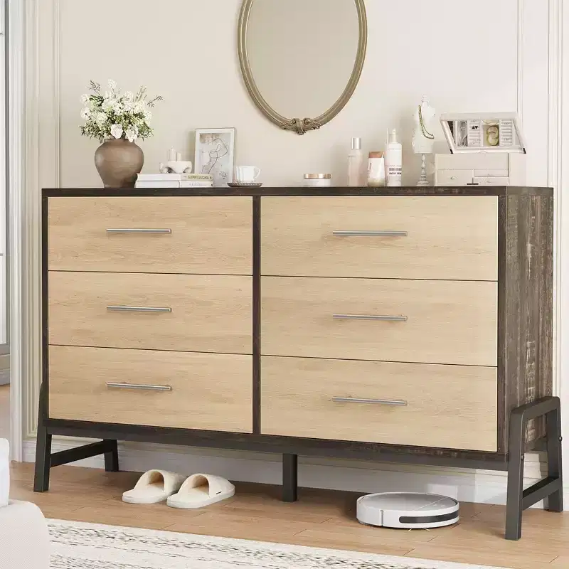 Freestanding 52 Wooden Dresser with Wide Drawer and Storage Closet, Vertical Storage Chest for Living Room, Bedroom, Entryway