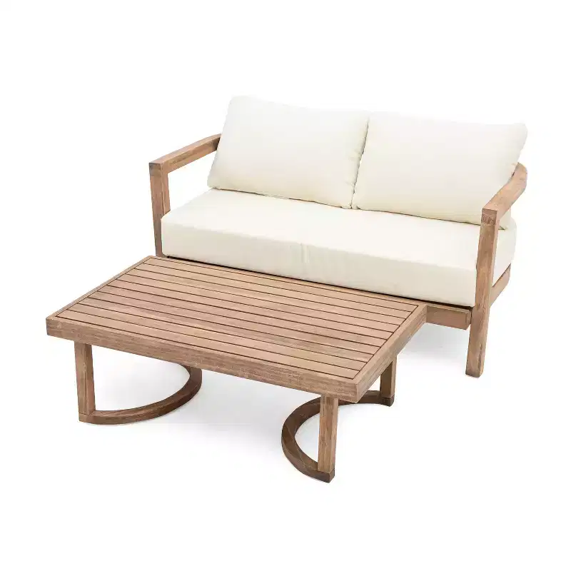 Christopher Knight 2pc Home Wendy Outdoor Acacia Loveseat and Coffee Table with Cushions Brown/Beige