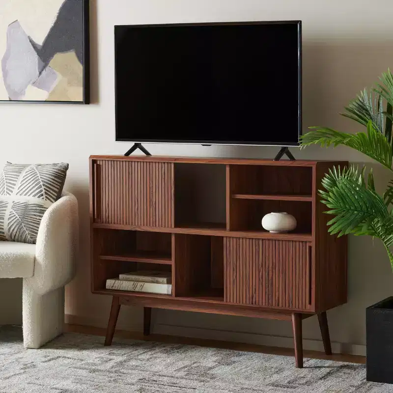 Javante Sliding Door Media Stand - MED9626 - Walnut - Safavieh