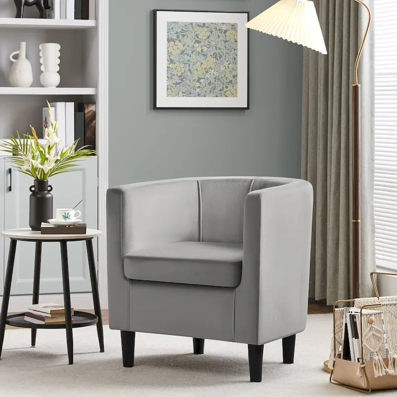 Yaheetech Modern Barrel-shaped Chair Upholstered Velvet Club Chair