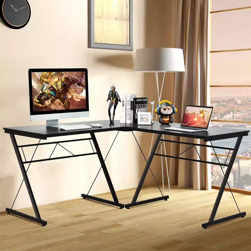 59'' L-Shaped Computer Table Study Workstation Home Office Brown\Black
