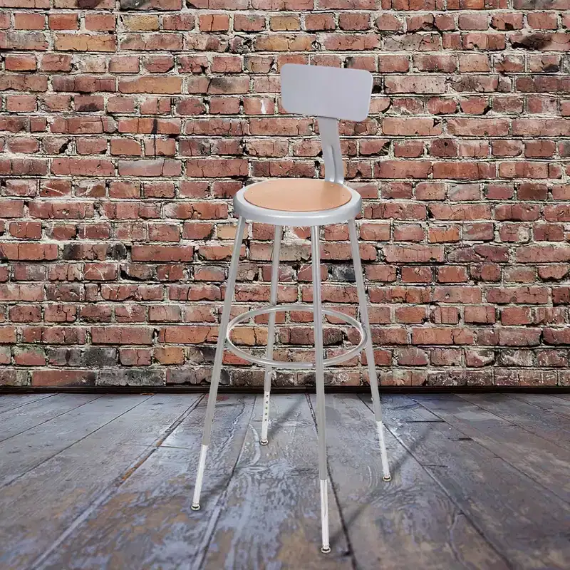 2pk 32"-39" Adjustable Heavy Duty Steel Barstool with Backrest Gray