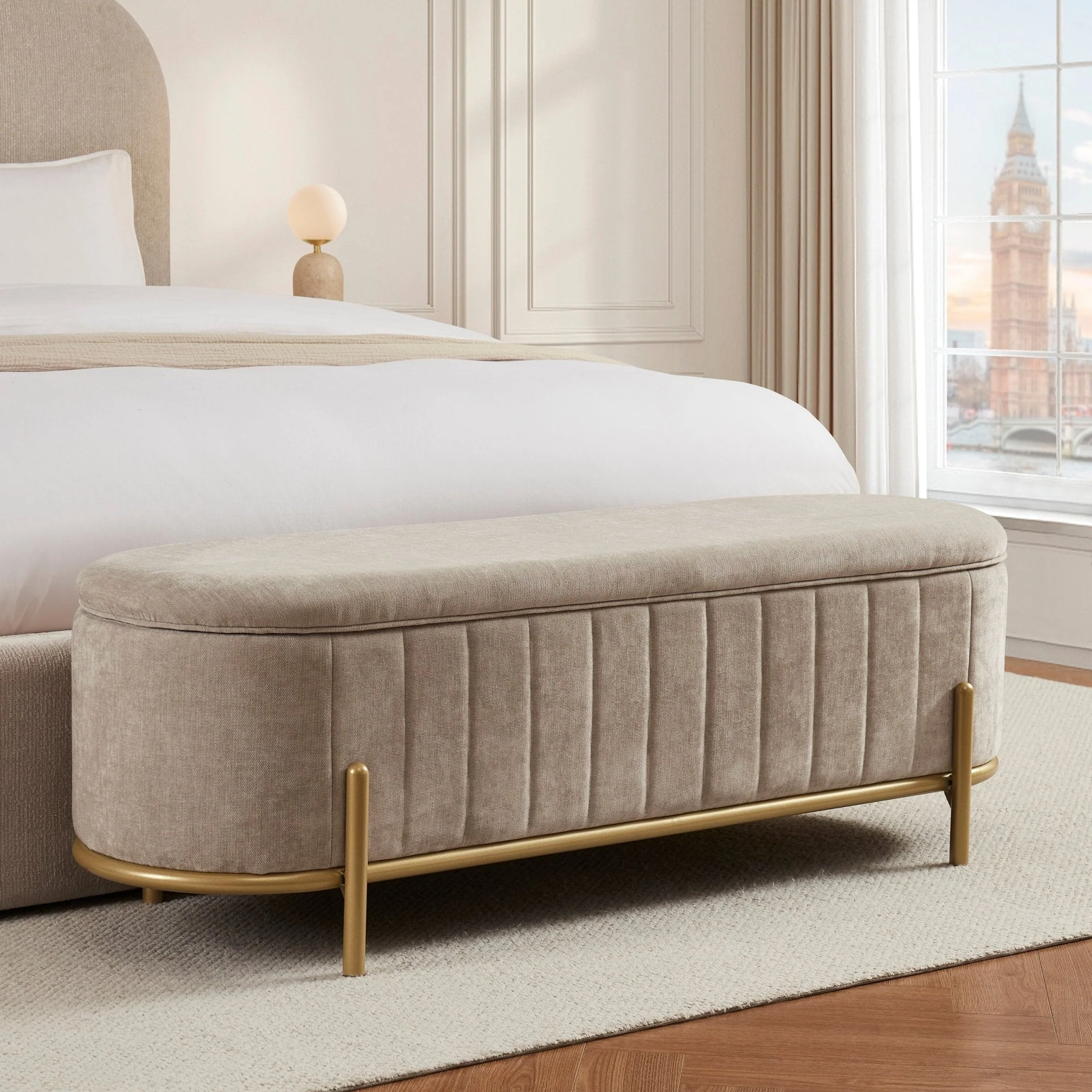 Storage Ottoman - Chenille Light Grey