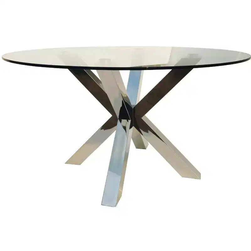 54-Inch Clear Glass and Silver Metal Round Dining Table, Seats 6
